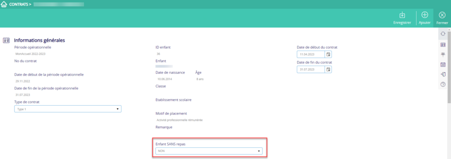 Paramètre "Enfants sans repas"